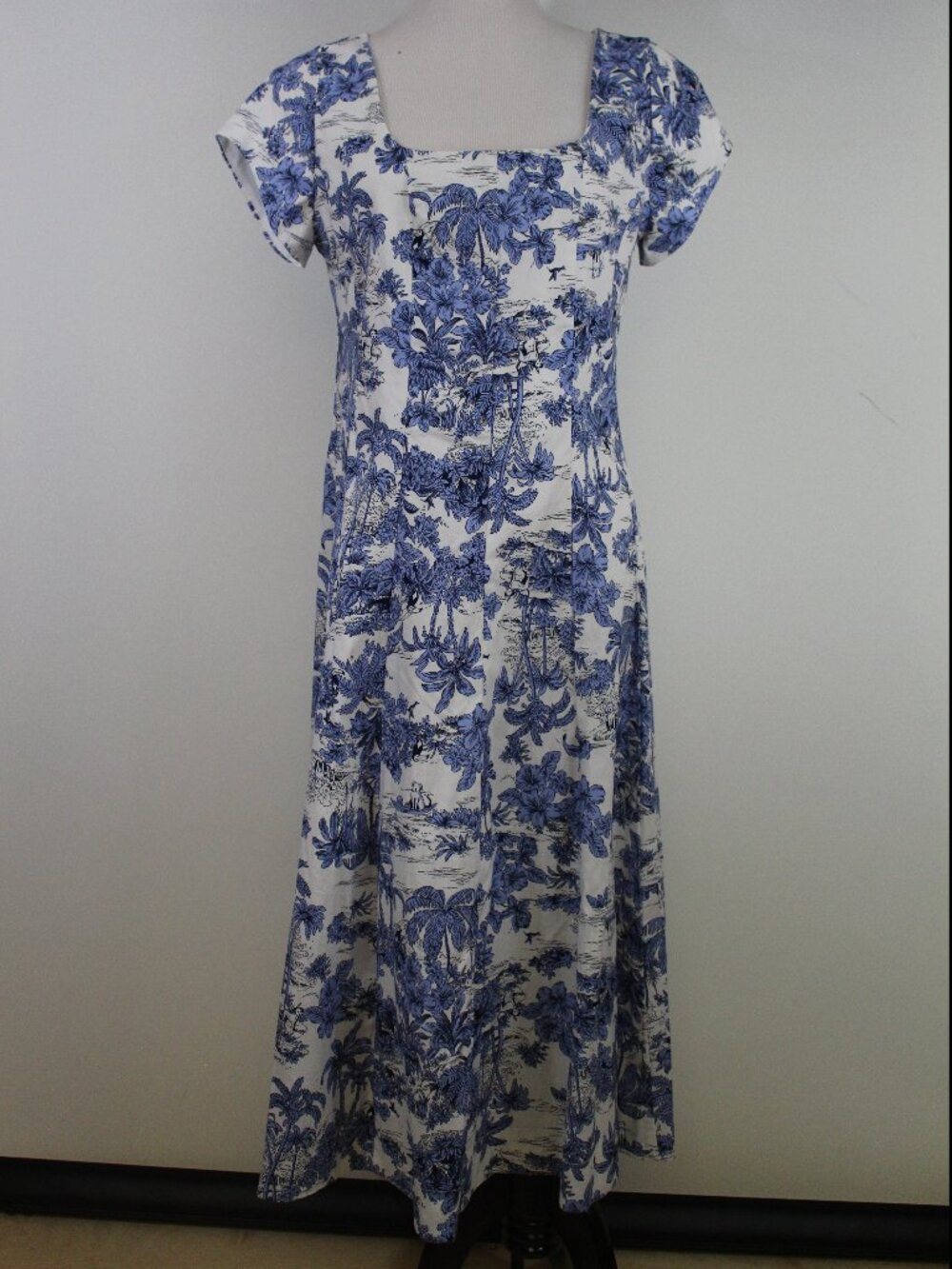 Blue Tropical Toile Dress w Dog Print Cottagecore Coastal Summer‎ NWT Sz 8